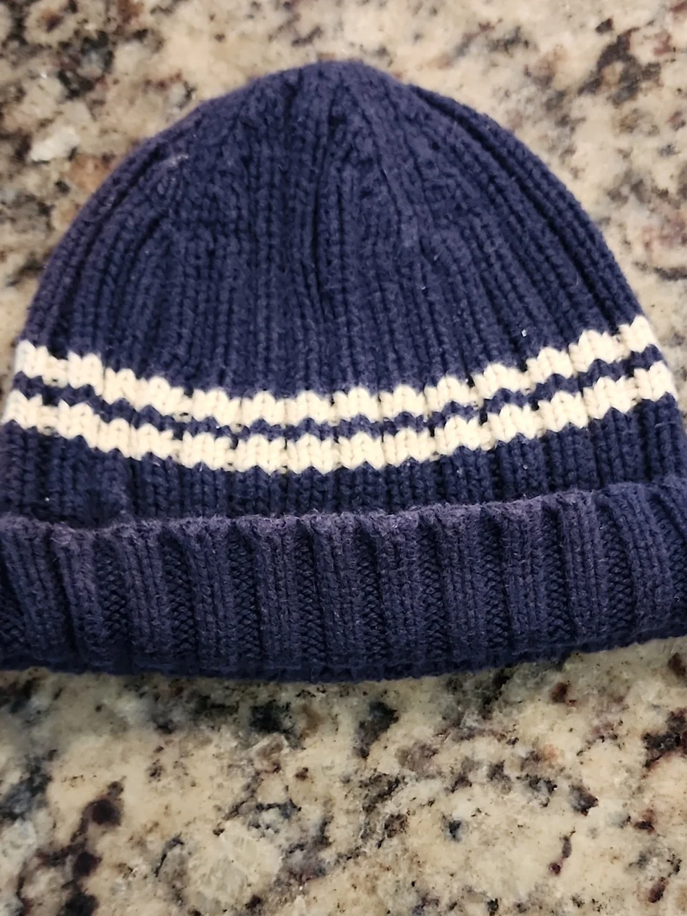 Ralph Lauren Navy and White Knit Beanie Vintage Y2k